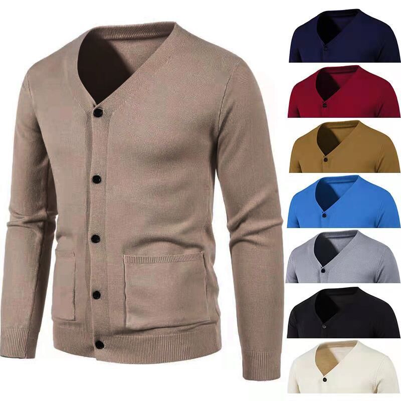 Foreign Trade Style Knitted Cardigan 2026 Autumn and Winter New Model Factory Wholesale Men's Slim Fit Casual V-Neck Sweater Jacket