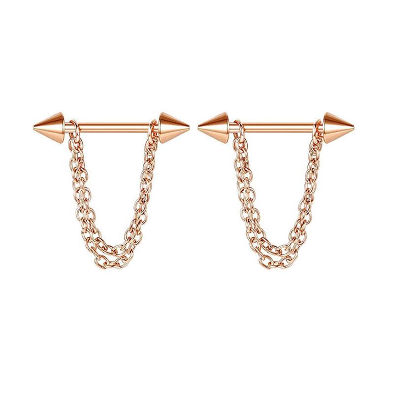 Black Stainless Steel Peach Heart Nipple Chain Ring Body Piercing Jewelry detail image 14