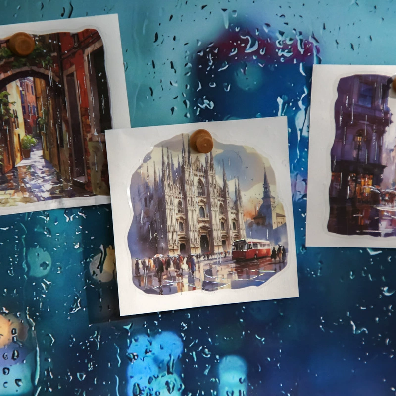 Наклейки для упаковки Mr. Paper, серия Walking in the Rain, ландшафтный рисунок под дождём, декоративные наклейки из материалов для DIY, 12 картинок и 6 моделей