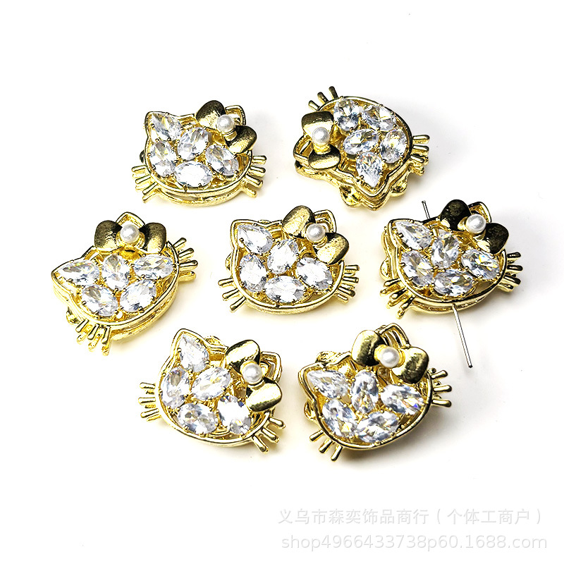 Sen Yi Jewelry Double-Sided Zircon-Inlaid Kt Cat Head Beads with Hole for DIY Straight Hole Beading Phone Chain Accessories