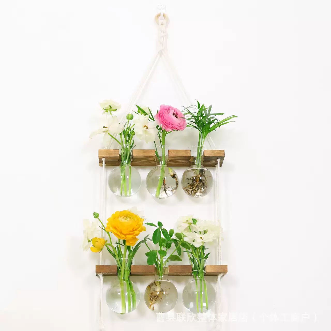 木质装饰花瓶悬挂式墙上插花器水培植物挂件家居装饰品实木花瓶架