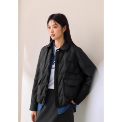 伊*L女装2025秋季新品90白鸭绒花纹拉链抽绳羽绒服外套1G9980081