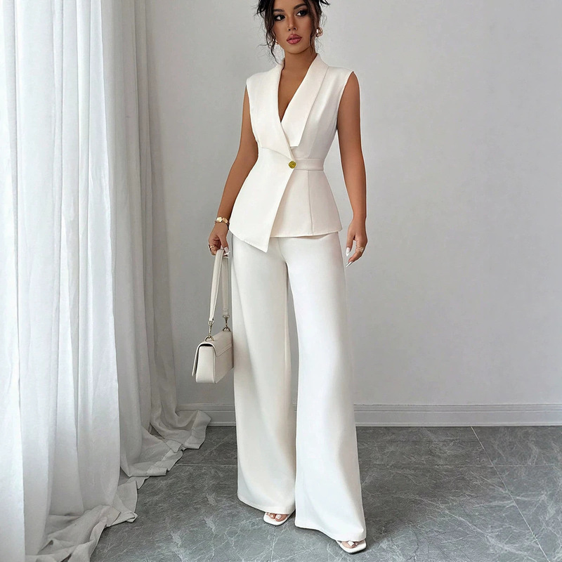 Cross-Border European and American Elegant Style Solid Color Vest and Straight-Leg Pants Set for Women, 2026 Spring Amazon Foreign Trade Clothing Set Cross-Border European and American Elegant Style Solid Color Vest and Straight-Leg Pants Set for Women, 2026 Spring Amazon Foreign Trade Clothing Set