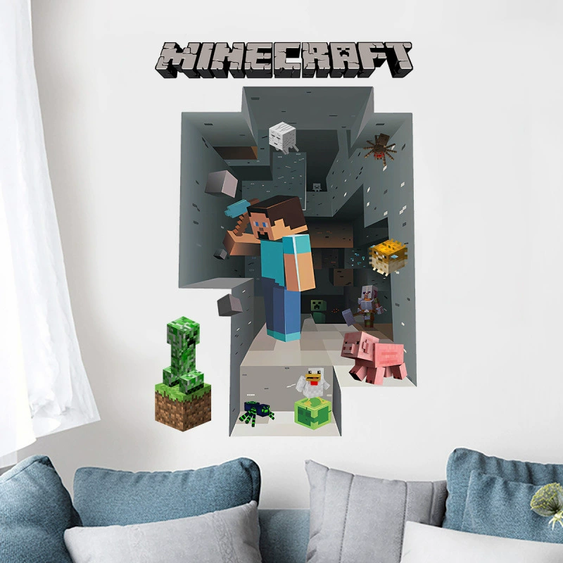 Minecraft run away3D настенная наклейка My World детская комната декоративная настенная наклейка ПВХ наклейка самоклеящаяся