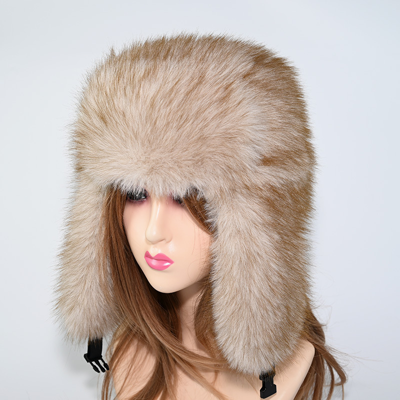 Sombrero Lei Feng de piel sintética, sombrero grande para mujer, nuevo sombrero Lei Feng de piel sintética de invierno, protección auditiva cálida al aire libre para adultos