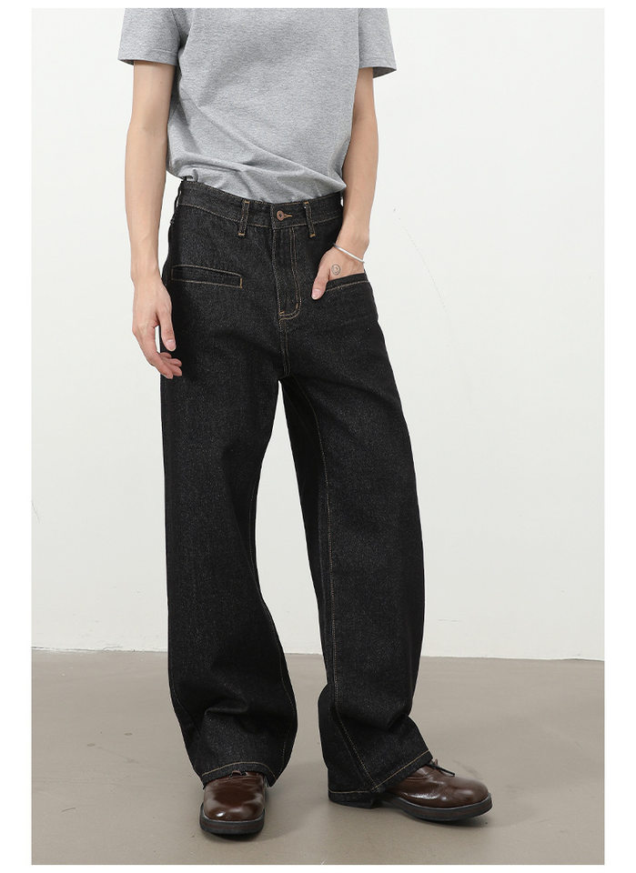 Quần jean nam ống rộng dáng suông có túi kiểu Hàn Quốc — Denim đen, màu xanh denim chi tiết 10