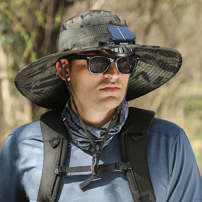 ソーラーファンハットメンズ夏大きなつば抗UV漁師帽子登山釣り日焼け止めサンハット|undefined
