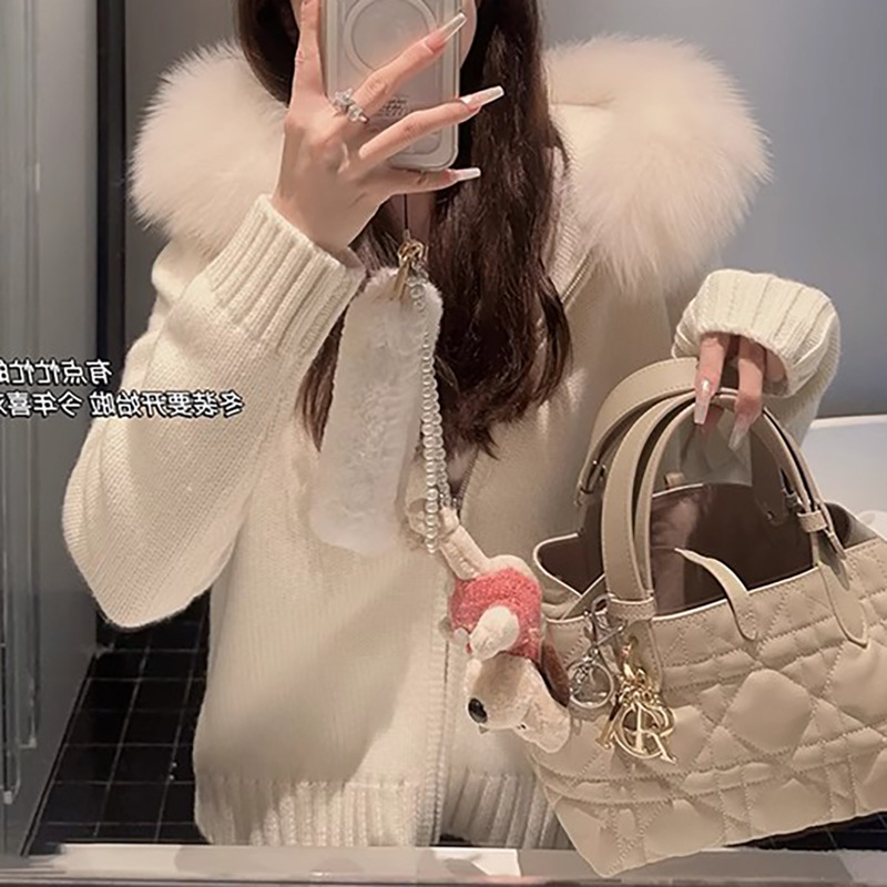 京洛再无佳人小白花开衫针织衫时尚毛绒连帽慵懒纯色高级感外套