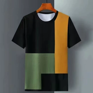 夏季新款冰丝短袖T恤男潮牌格子半袖体恤男装上衣服t纯黑t血图案
