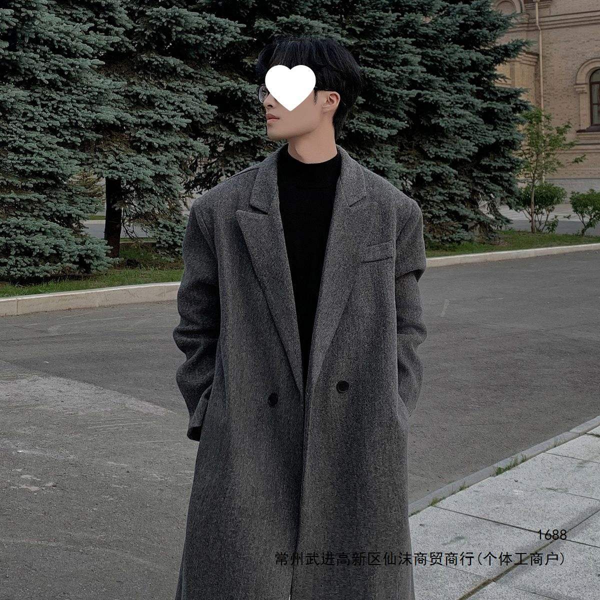 2026 Winter Men's Woolen Overcoat with Extra Cotton and Thickening, Korean Style, Over-the-Knee, Mid-Length, Loose Fit