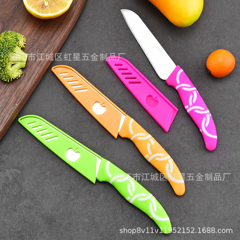 Cuchillo de frutas de acero inoxidable con cubierta de cuchillo de fábrica Yangjiang venta directa cuchillo al por mayor cuchillo casero cuchillo de peeling de frutas portátil