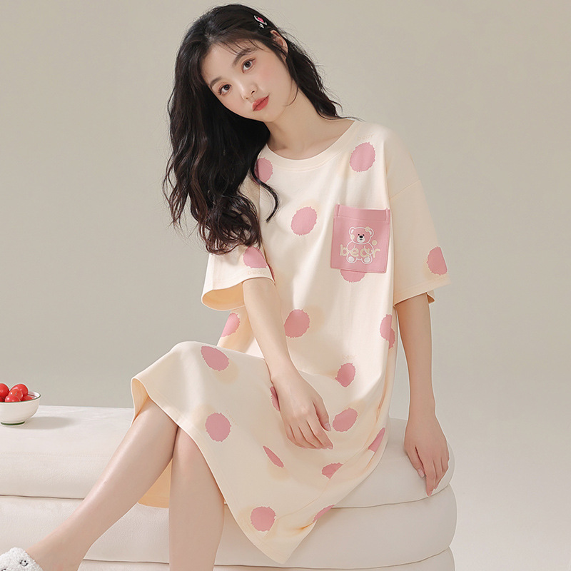 Wholesale nightdress women's summer cotton student home wear popular popular popular cute thin short sleeve pregnant women's summer pajamas