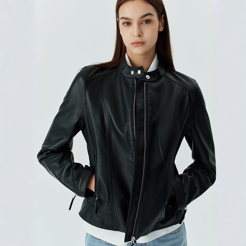 2025 Autumn/Winter New A-Grade First Layer Sheepskin Retro Stand Collar Slim Fit Biker Jacket Genuine Leather Sheepskin Jacket