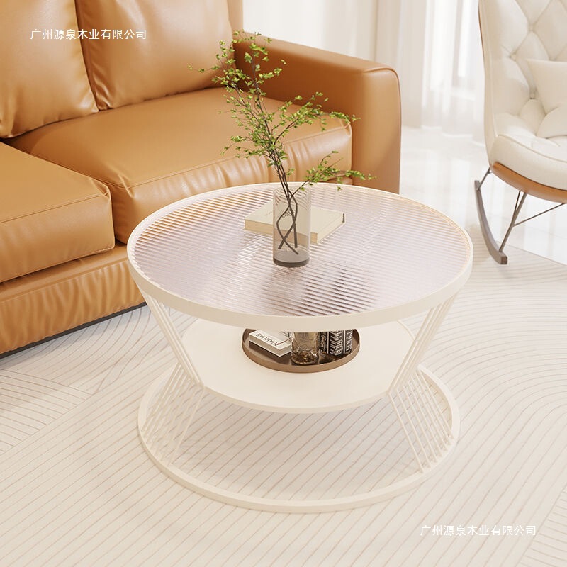 Cream-Style Round Tempered Glass Small Table for Home Living Room, Light Luxury Apartment Coffee Table, Small-Sized Foreign Trade Factory