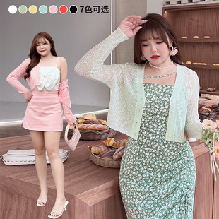 Runqi N8345 fat mm bamboo hemp multicolor clear thin sunscreen short cardigan a generation of hair size long sleeve cardigan
