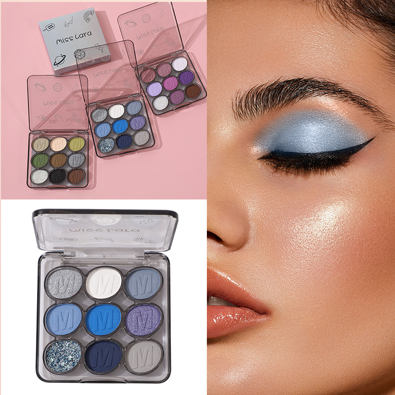 Maquillaje MissLara Placa de sombra de ojos de nueve colores mate sombra de ojos perlescente de larga duraci&oacute;n color rendering polvo no volador maquillaje ahumado estilo europeo y americano