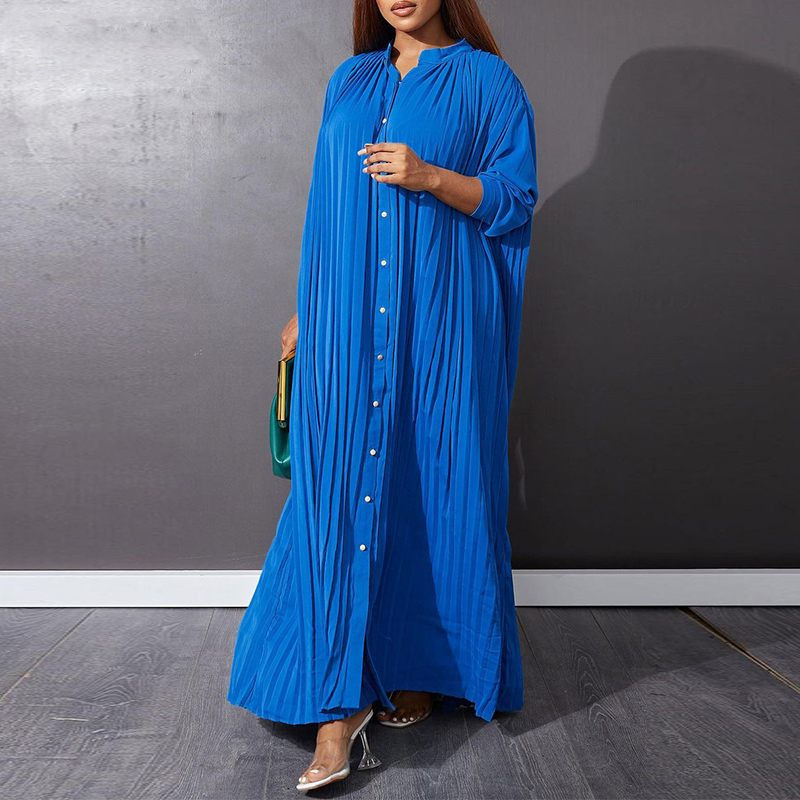 Women's Shirt Dress Casual Standing Collar Button Long Sleeve Solid Color Maxi Long Dress Daily display picture 2