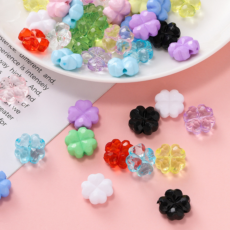 Acrylic Solid Color Four-Leaf Clover Beads Multi-Color Transparent Loose Beads Glass Beads DIY Bracelet Necklace Jewelry Accessories
