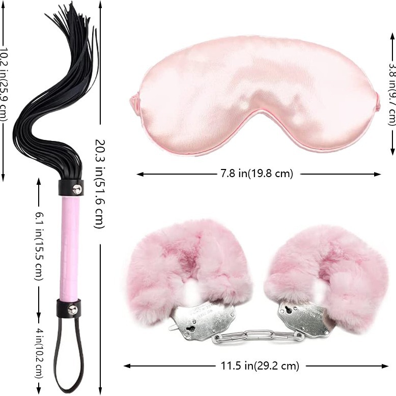 SM Erotic Three-piece Set Adult Products Toy Plush Handcuffs With Blindfold Whip Training Props For Teasing_voghion.com