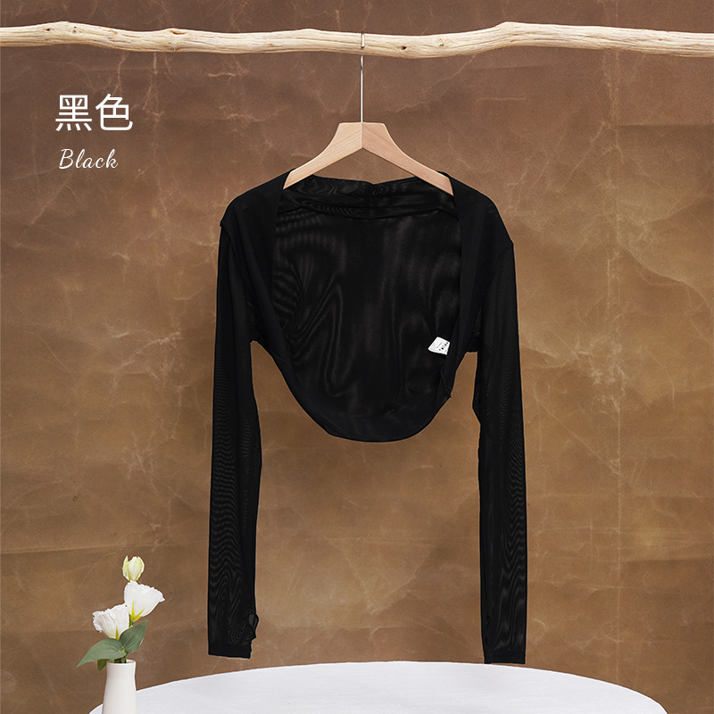 Ropa de baile, ropa de ejercicio, gasa de red femenina, chal de manga larga, tops, hombreras, ropa de ballet, ropa de ejercicio, ropa de yoga