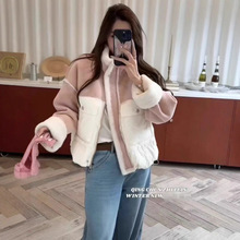 1028-37   内胆90白鸭绒羊羔毛拼接羽绒服皮毛一体外套8865