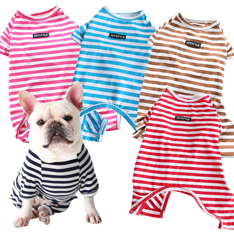 Petstyle 法斗条纹纯色睡衣 全棉四脚衣 胖狗狗衣服柯基英斗巴哥