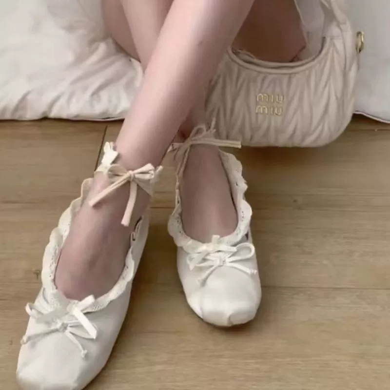 Балет-style кружево, чулочные носки, женские японские девочки Mary Jane балетки с носками