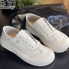 牛皮软底踩屎感小白鞋女款2025秋季新款一脚蹬单鞋阿甘鞋休闲板鞋