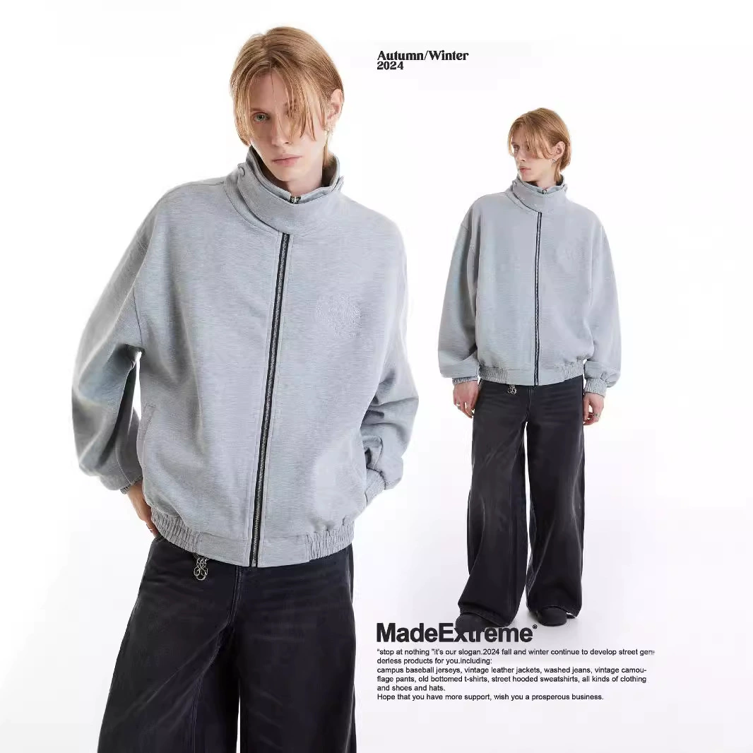 Мужская толстовка MADEEXTREME 380г из жидкого хлопка в стиле ретро с высоким воротником на молнии, эксклюзивная, премиум-класса