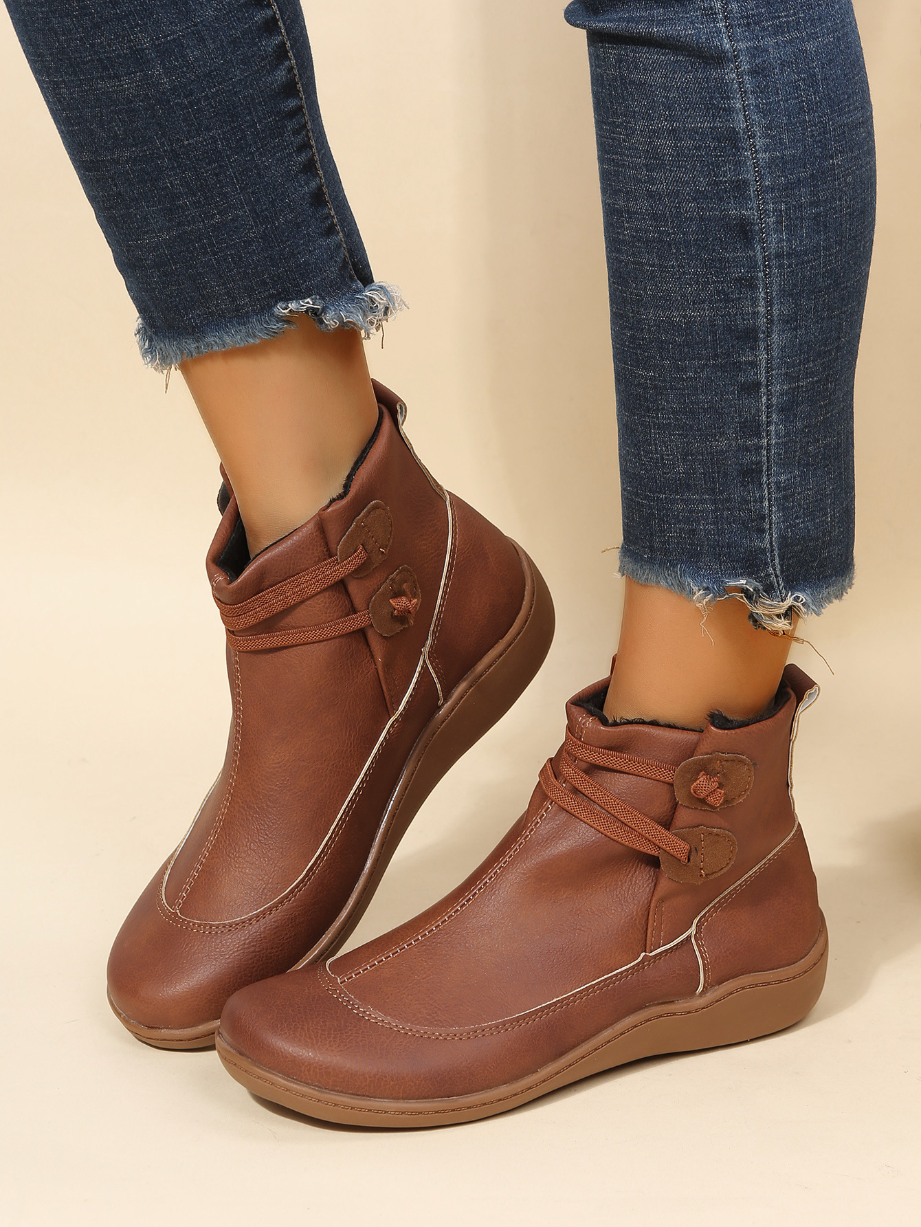 New large-size short tube women's flat solid color women's boots_voghion.com