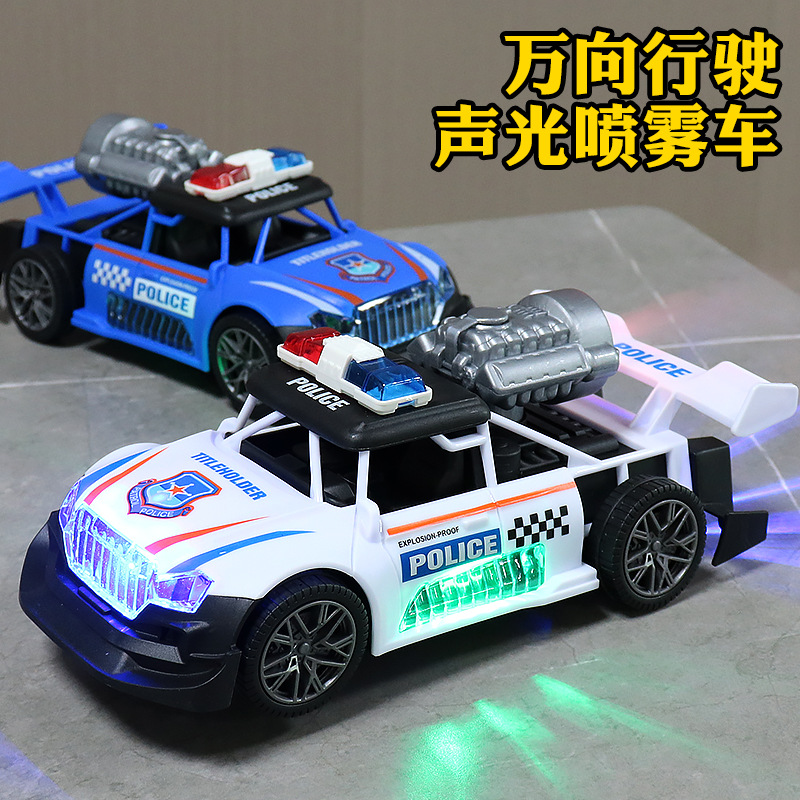 Pulverización universal eléctrica coche de juguete policía música iluminación simulación modelo de carreras coche de cuatro ruedas niño barraca de juguetes
