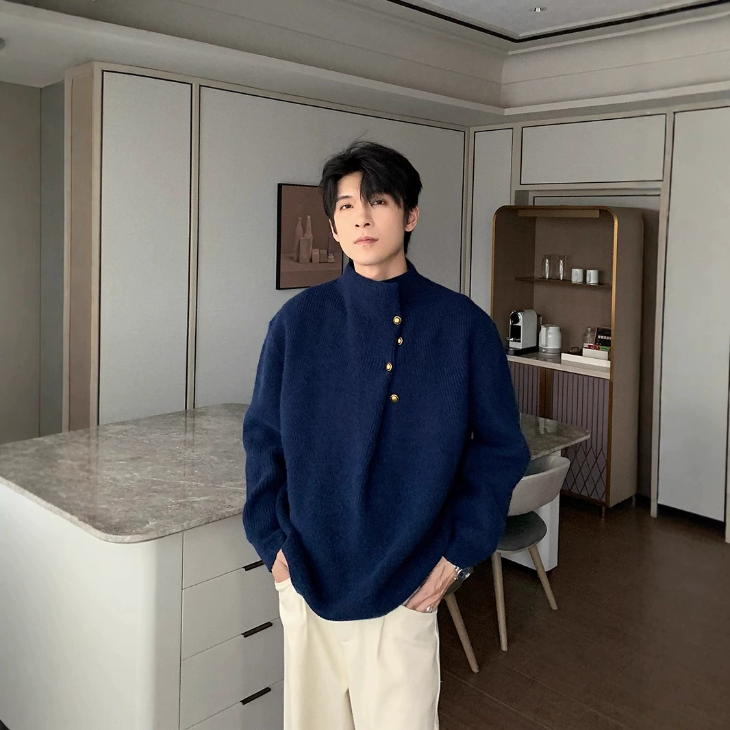Нерегулярные пуговицы пара тяжелый свитер мужской зимний прилив мужской вязаный свитер высокого уровня мужской cleanfit топ