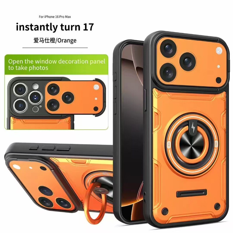 2026 New Model Suitable for Apple 17Pro Push-Window Thor Ring Stand Magnetic Combination Anti-Drop Phone Case