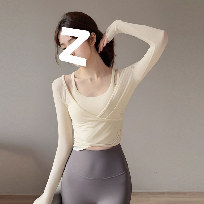 Fashionable Yoga Clothing Suit for Women in Autumn with Chest Pad Sports Long-Sleeved Tops for Slimming Pilates Training and Fitness
