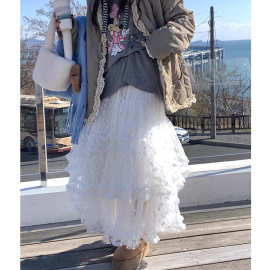 工厂白色蕾丝半身裙女秋冬新款a字纱裙甜美公主蓬蓬蛋糕长裙代发