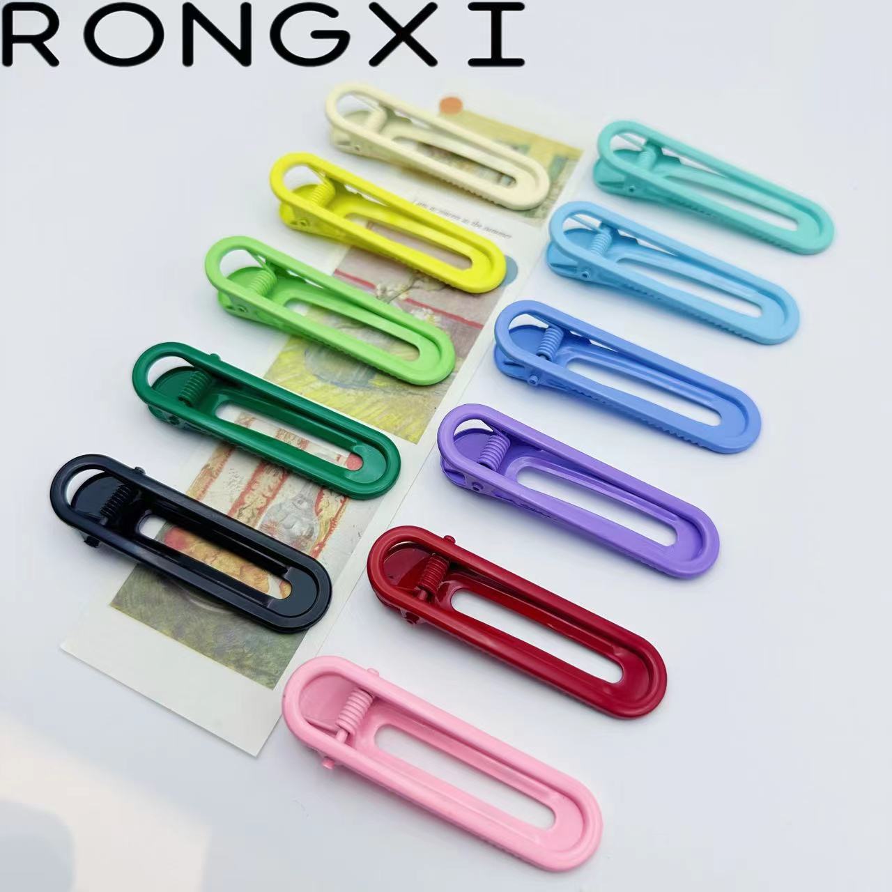 6cm Double-Ended Glossy Hollow Seamless Duckbill Clip High-Quality Dopamine Candy Color DIY Hair Clip Material Accessories