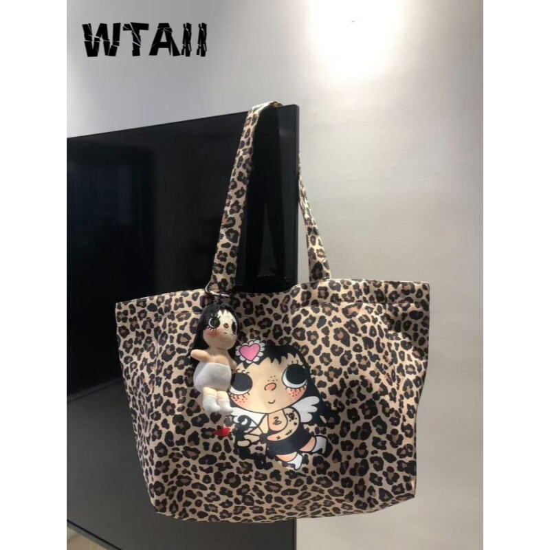 Wtaii Leopard Print Yuy Bag for Women, New Limited Edition Trendy Versatile Korean Style Casual Shoulder Tote for Commuting