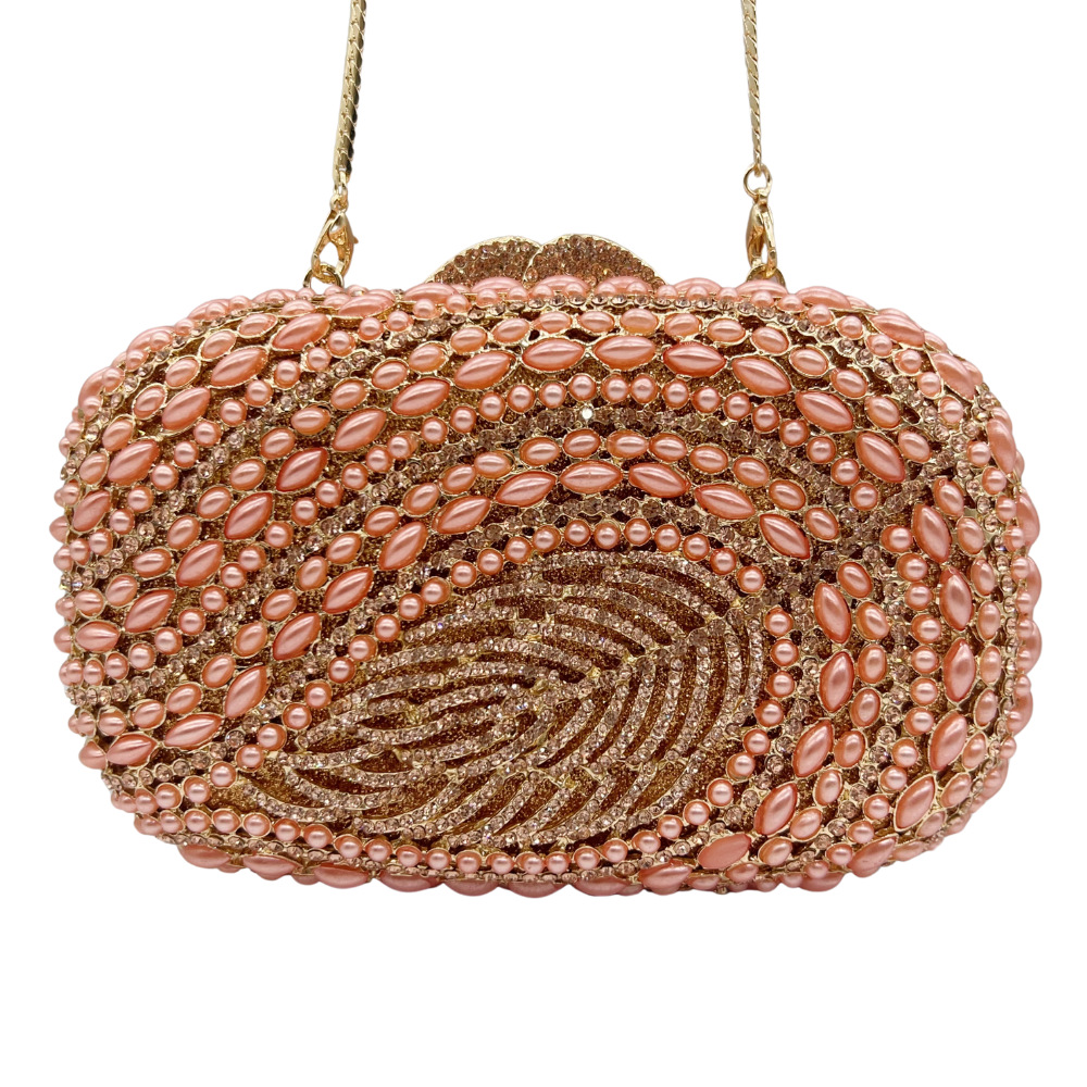 Túi clutch nữ đính đá pha lê kim cương giả dự tiệc sang trọng — trắng, ngọc trai bạc, kim cương trắng bạc, sâm panh chi tiết 5