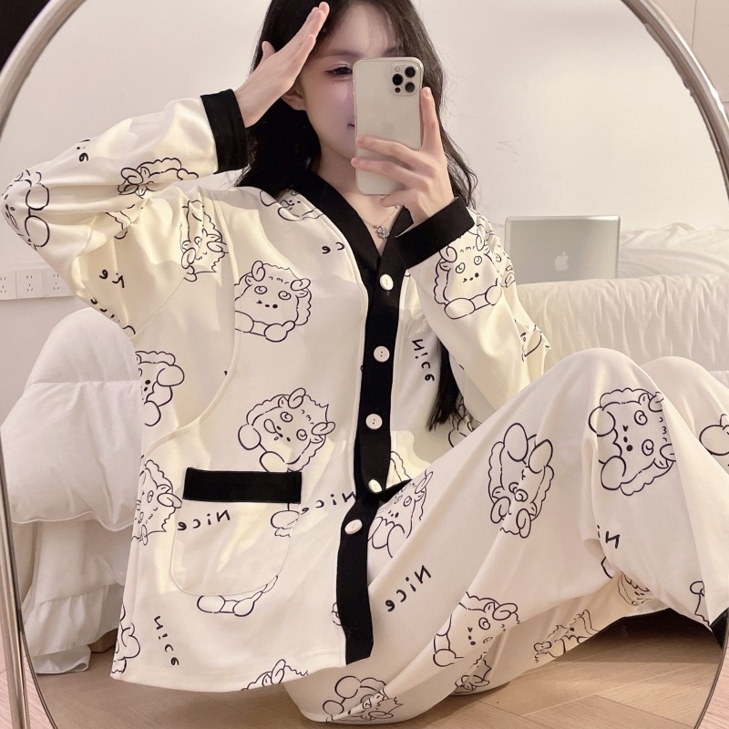 月子服春秋産後3-9月妊婦パジャマ夏の薄いタイプの入院授乳産婦授乳家庭服|undefined