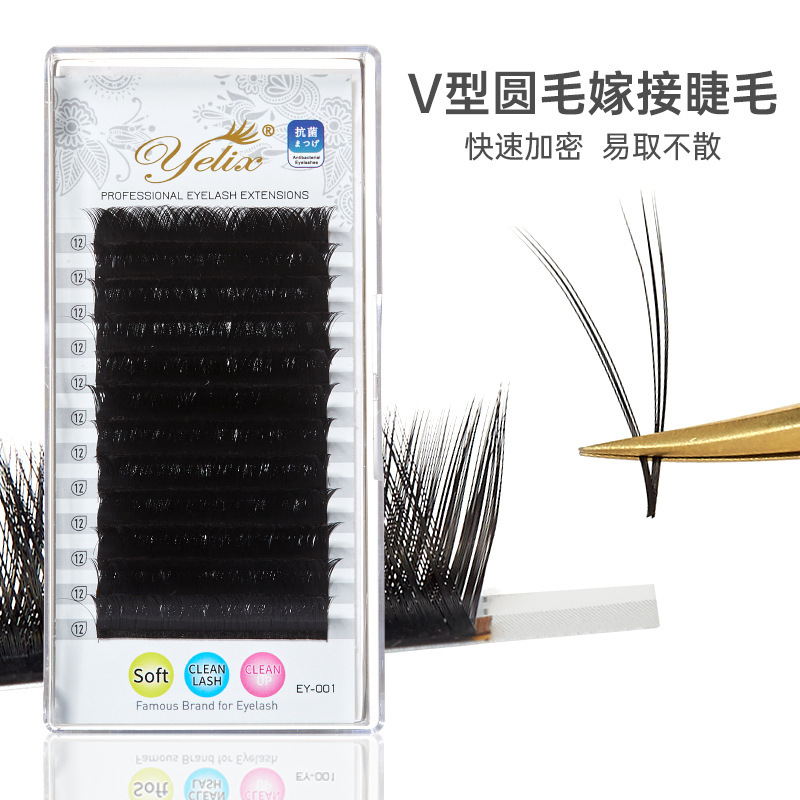 Fábrica de belleza, pestañas densas, pestañas falsas al por mayor, pestañas falsas, flores de cola, no dispersas en forma de V, pestañas de injerto de pelo redondo.