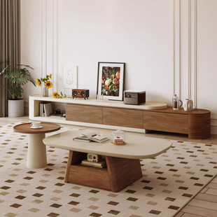 Antique Walnut Oval Coffee Table Small Round Table TV Cabinet Combination Coffee Table Household Living Room Small Apartment