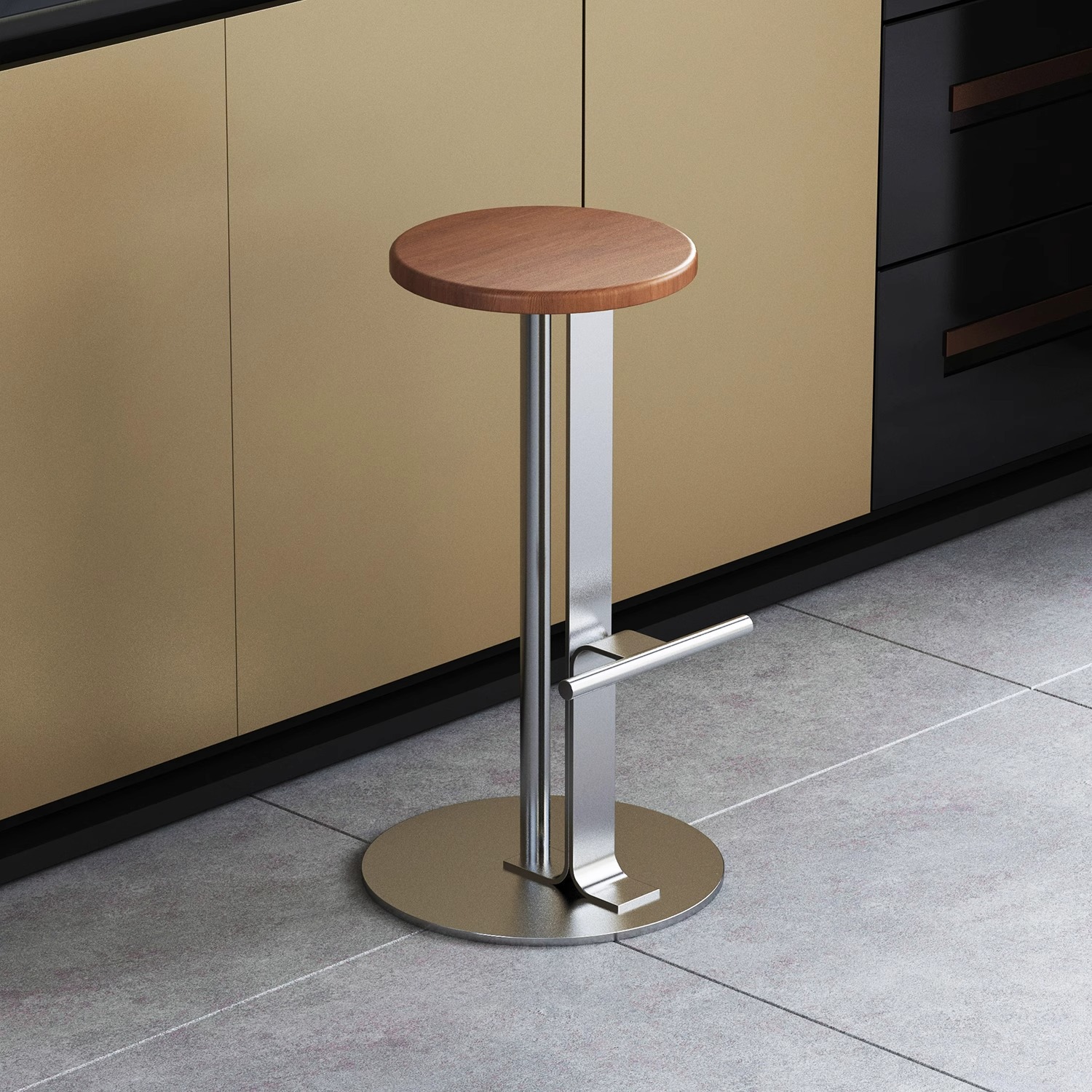 Japanese-Style Minimalist Bar Stool for Home Use, Solid Wood Designer Stainless Steel High Stool, Simple Nordic Bar Stool, Bar Chair