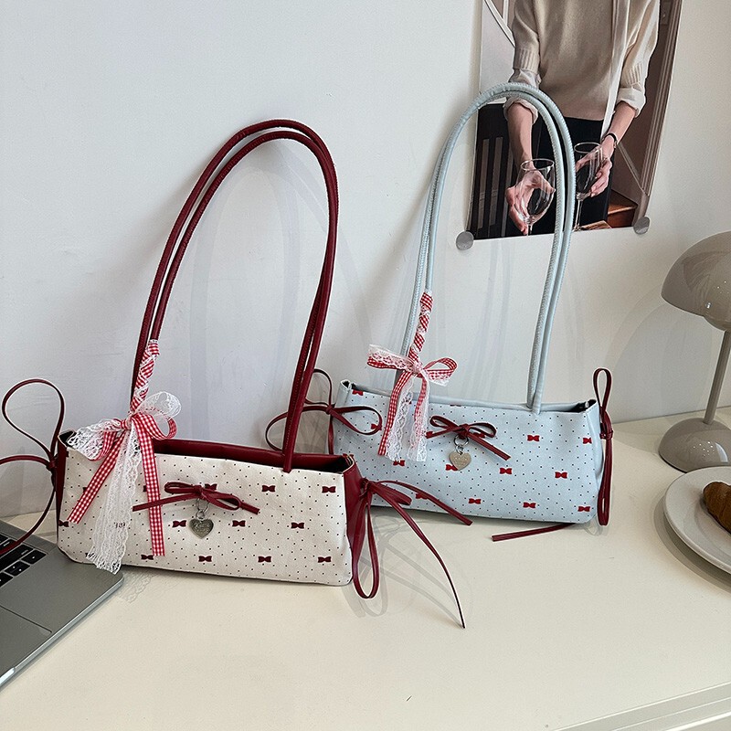 Sweet and Cool Style Bubble Gauze Underarm Bag 2025 Hot Style Elegant Bowknot Shoulder Bag Simple Fashion Versatile Shoulder Bag