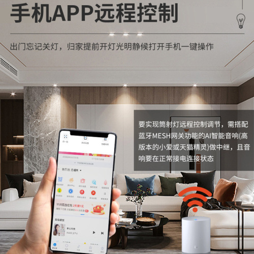 LED intelligent dimming color temperature tube spotlight embedded home pre-embedded brightness COB anti-glare spotlight hill