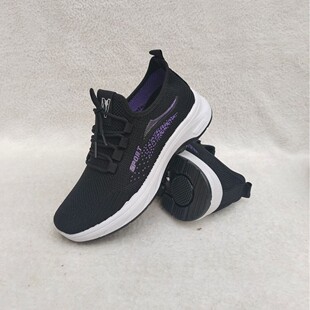 2025 Spring and Autumn Single-Piece Fly-Knit Lace-Up Soft-Soled Women's Slip-On Old Beijing Cloth Shoes Casual Market Shopping Cloth Shoes Wholesale