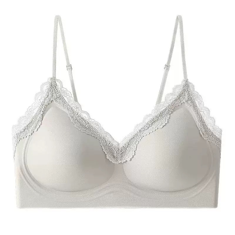 Nuevo lujo ligero sin anillo de acero ropa interior damas sujetador de encaje francés borde cómodo juntar barras de gelatina sujetador de soporte suave image 11