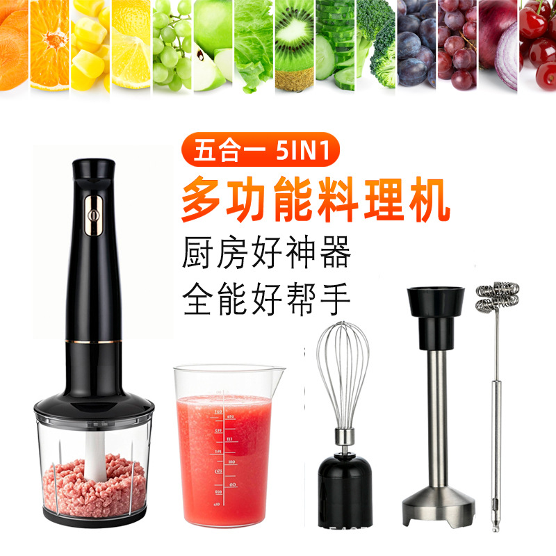 European and American Standard Five-In-One Handheld Multi-Functional Kitchen Electric Cooking Machine for Grinding Meat, Juicing and Grinding Baby Food Supplements