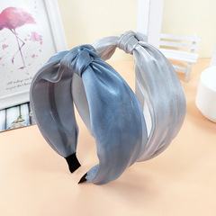 Korean Ins Girl Shimmering Silk Knot Headband, Simple Wide Double Knot Hairpin, Ethereal Monochrome Headband for Women
