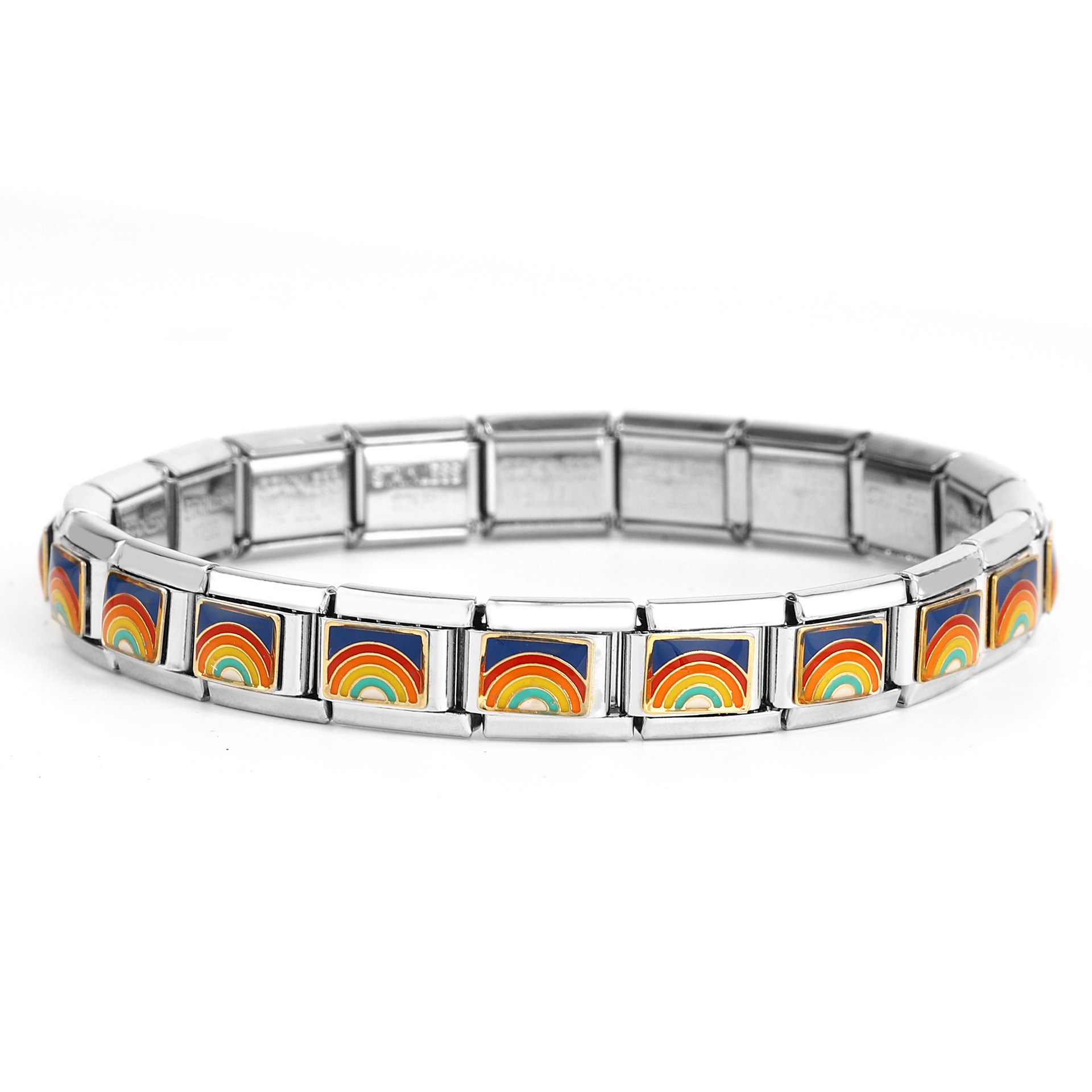 Popular Nordic Italian 9mm Universal Stainless Steel Color Module Bracelet Rainbow Rooster Pearl Crown Diy Bracelet display picture 13