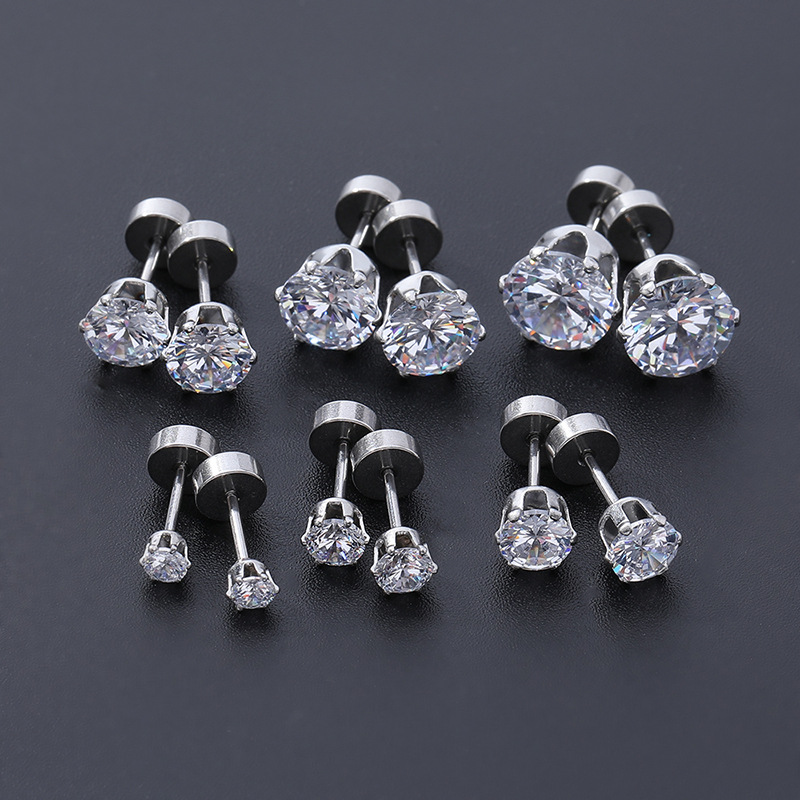 Gem Flower Rod Stud Earrings for Women - 316L Surgical Steel Screw Back Earrings Set detail image 15